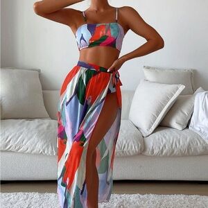 Colorful Abstract Print Bikini 3 pc Set